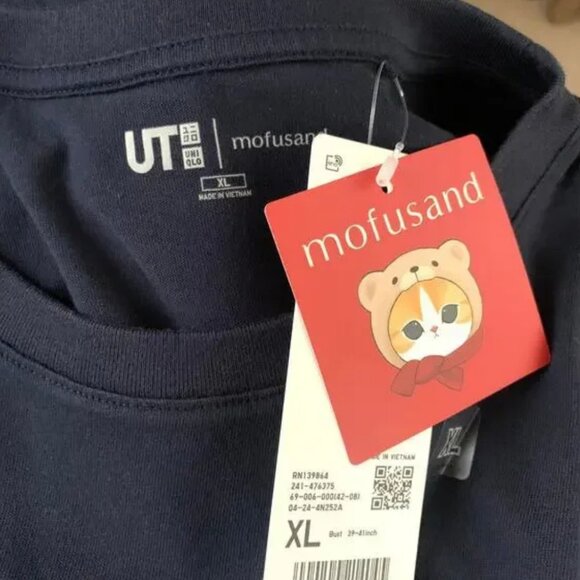 Mofusand x Uniqlo Teddy Bear Meow Short Sleeve T-shirt in Navy Blue - Picture 12 of 12